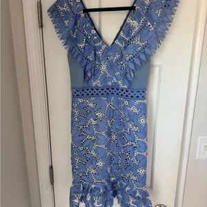 Blue Lace V-Neck Dress